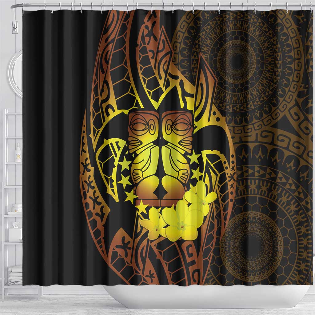 Kia Orana Kuki Airani Shower Curtain Cook Islands Tangaroa God Tatau Gold