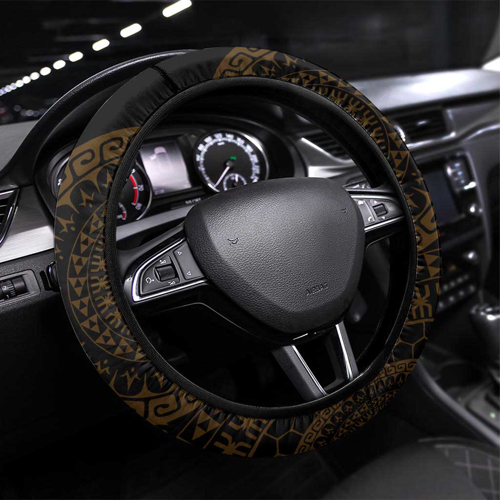 Kia Orana Kuki Airani Steering Wheel Cover Cook Islands Tangaroa God Tatau Gold