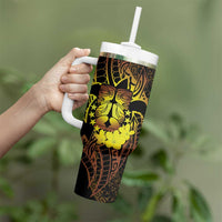 Kia Orana Kuki Airani Tumbler With Handle Cook Islands Tangaroa God Tatau Gold