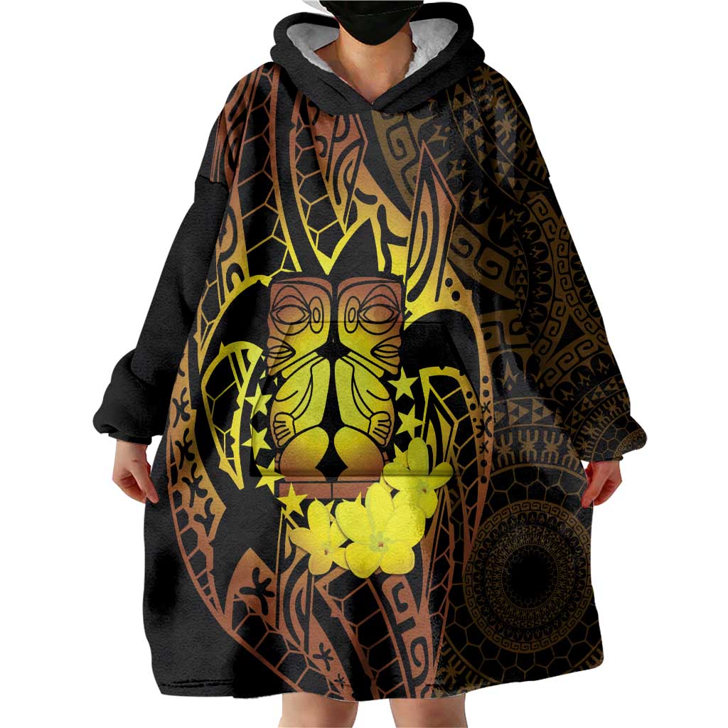 Kia Orana Kuki Airani Wearable Blanket Hoodie Cook Islands Tangaroa God Tatau Gold