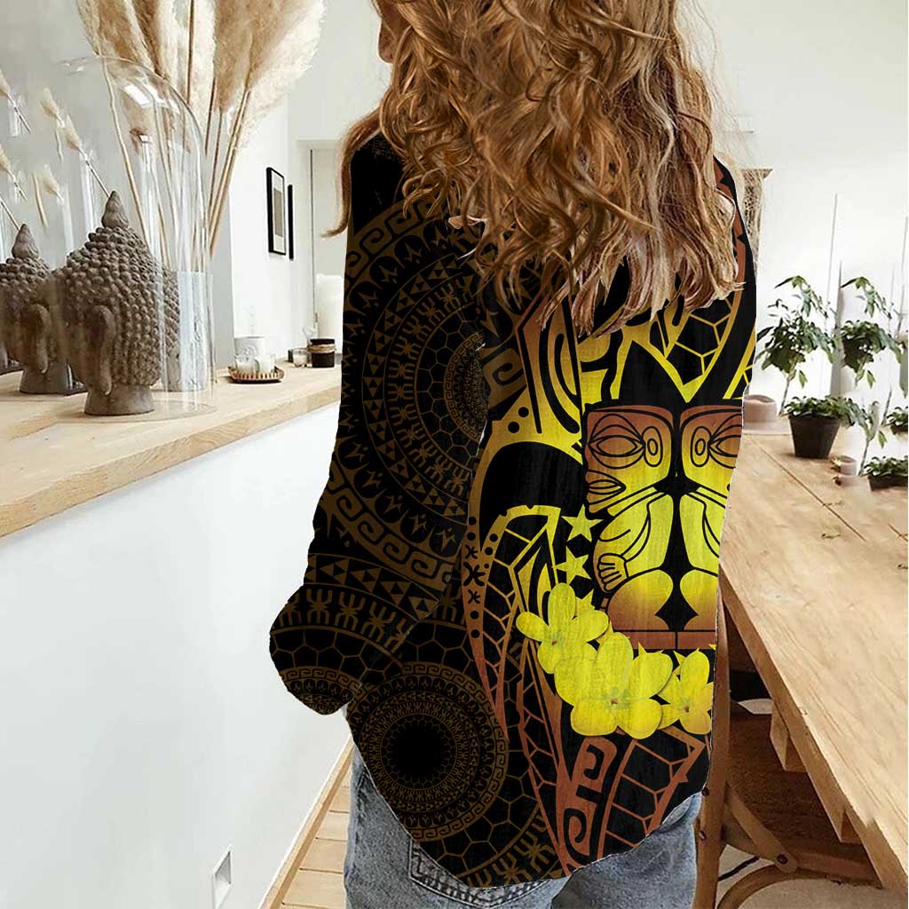 Kia Orana Kuki Airani Women Casual Shirt Cook Islands Tangaroa God Tatau Gold