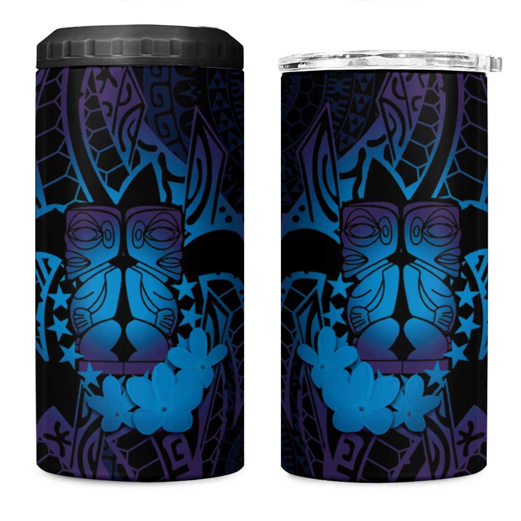 Kia Orana Kuki Airani 4 in 1 Can Cooler Tumbler Cook Islands Tangaroa God Tatau Purple
