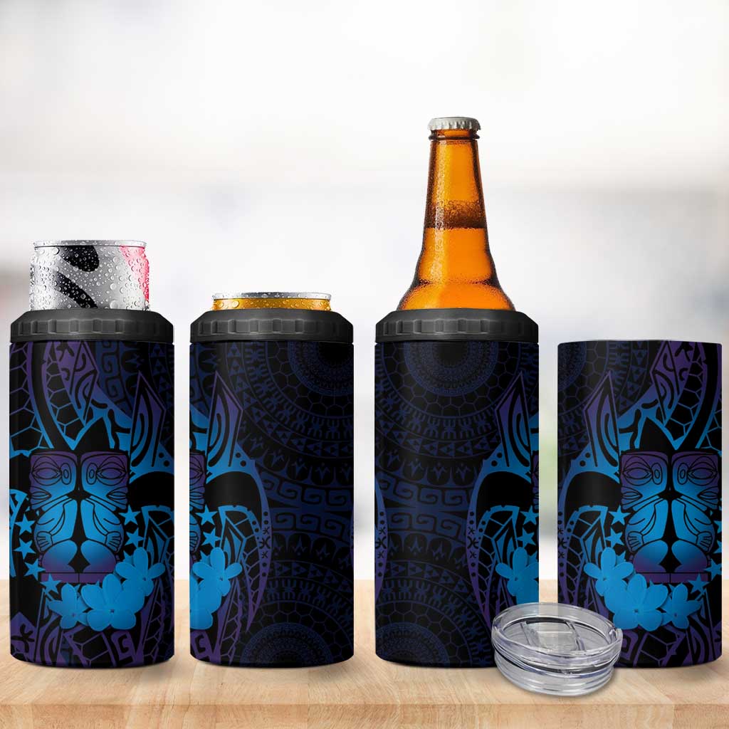 Kia Orana Kuki Airani 4 in 1 Can Cooler Tumbler Cook Islands Tangaroa God Tatau Purple