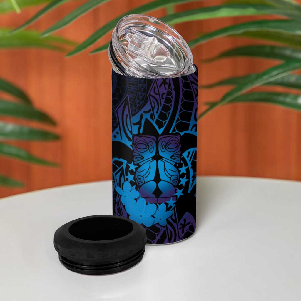 Kia Orana Kuki Airani 4 in 1 Can Cooler Tumbler Cook Islands Tangaroa God Tatau Purple
