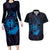 Kia Orana Kuki Airani Couples Matching Long Sleeve Bodycon Dress and Hawaiian Shirt Cook Islands Tangaroa God Tatau Purple
