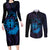 Kia Orana Kuki Airani Couples Matching Long Sleeve Bodycon Dress and Long Sleeve Button Shirt Cook Islands Tangaroa God Tatau Purple