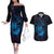 Kia Orana Kuki Airani Couples Matching Off The Shoulder Long Sleeve Dress and Hawaiian Shirt Cook Islands Tangaroa God Tatau Purple