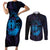 Kia Orana Kuki Airani Couples Matching Short Sleeve Bodycon Dress and Long Sleeve Button Shirt Cook Islands Tangaroa God Tatau Purple