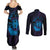 Kia Orana Kuki Airani Couples Matching Summer Maxi Dress and Long Sleeve Button Shirt Cook Islands Tangaroa God Tatau Purple