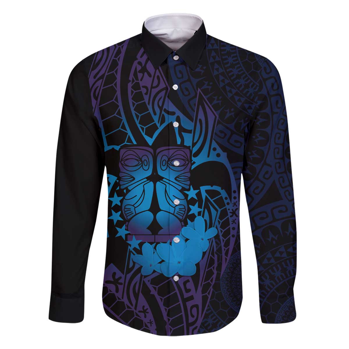 Kia Orana Kuki Airani Family Matching Off The Shoulder Long Sleeve Dress and Hawaiian Shirt Cook Islands Tangaroa God Tatau Purple