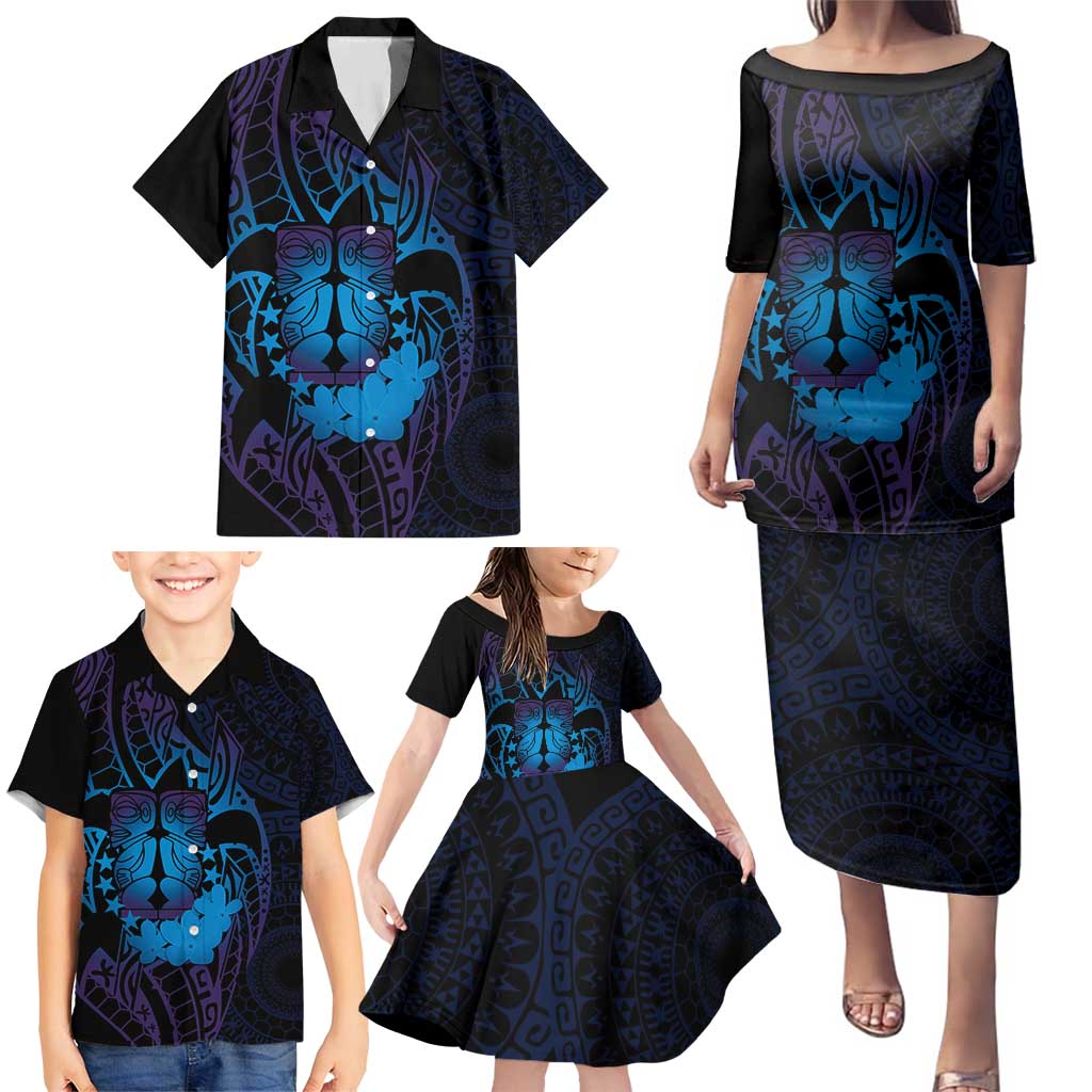 Kia Orana Kuki Airani Family Matching Puletasi and Hawaiian Shirt Cook Islands Tangaroa God Tatau Purple