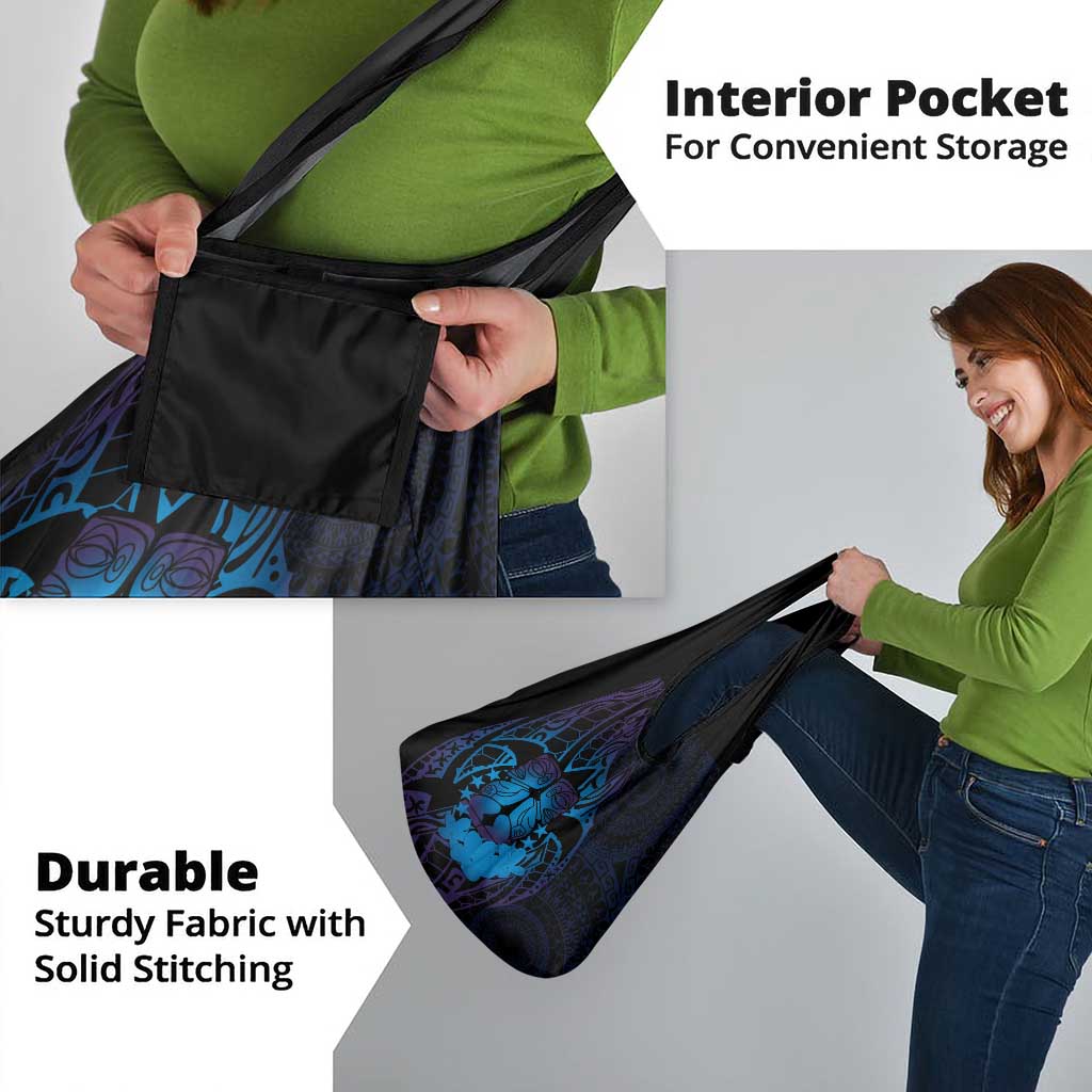 Kia Orana Kuki Airani Grocery Bag Cook Islands Tangaroa God Tatau Purple