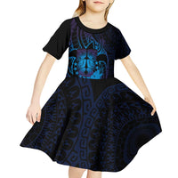 Kia Orana Kuki Airani Kid Short Sleeve Dress Cook Islands Tangaroa God Tatau Purple