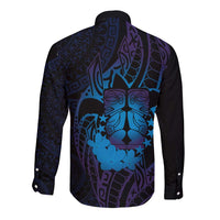 Kia Orana Kuki Airani Long Sleeve Button Shirt Cook Islands Tangaroa God Tatau Purple