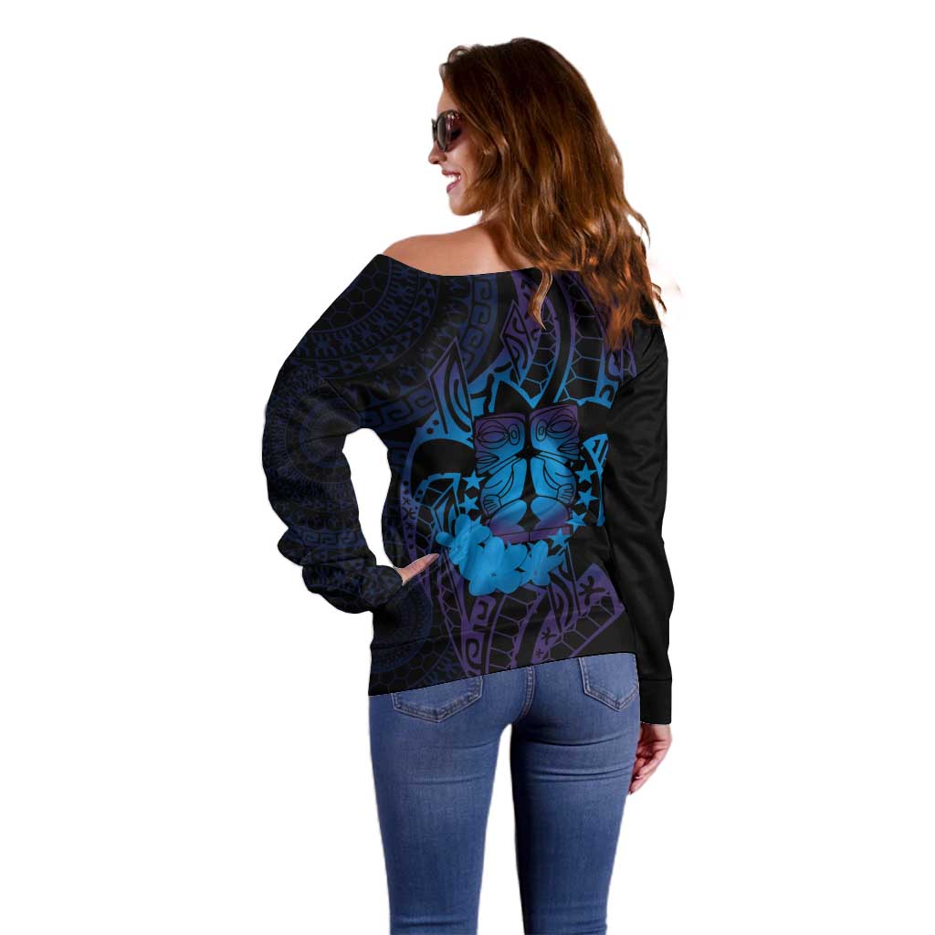 Kia Orana Kuki Airani Off Shoulder Sweater Cook Islands Tangaroa God Tatau Purple