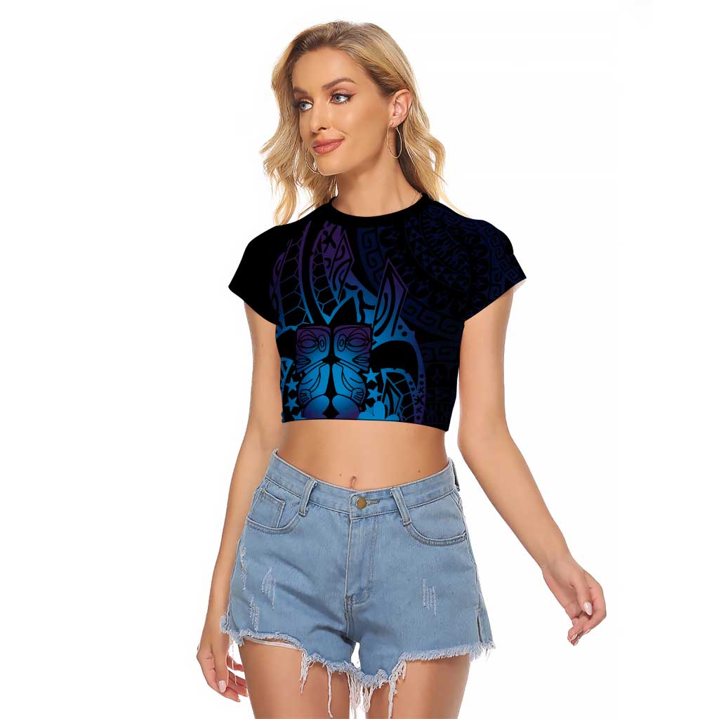 Kia Orana Kuki Airani Raglan Cropped T Shirt Cook Islands Tangaroa God Tatau Purple