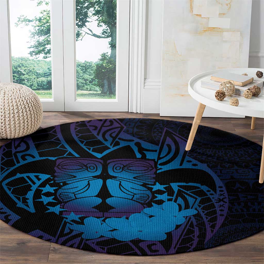 Kia Orana Kuki Airani Round Carpet Cook Islands Tangaroa God Tatau Purple