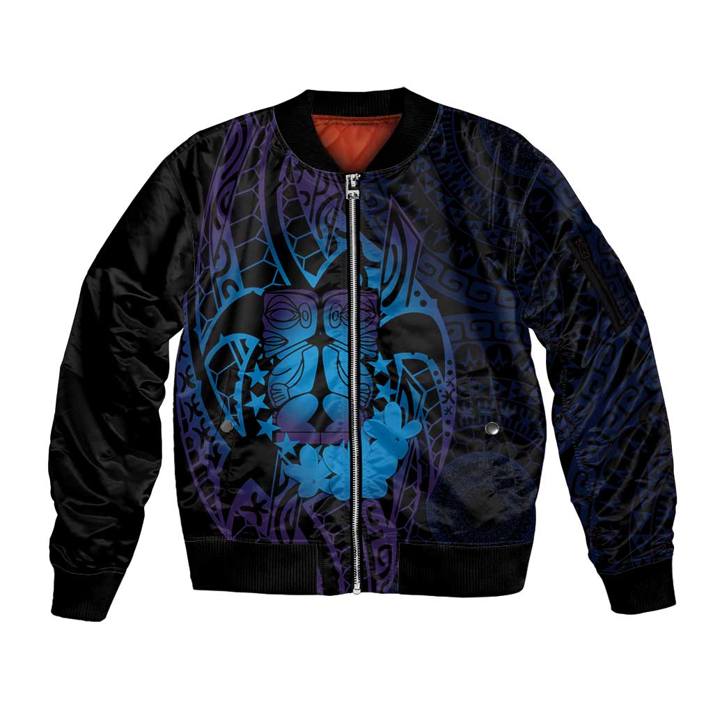 Kia Orana Kuki Airani Sleeve Zip Bomber Jacket Cook Islands Tangaroa God Tatau Purple