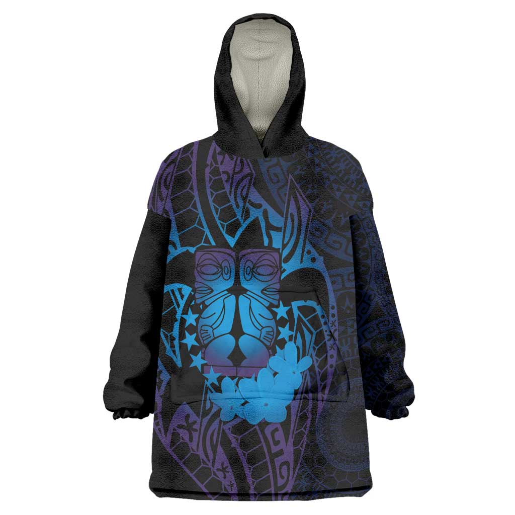 Kia Orana Kuki Airani Wearable Blanket Hoodie Cook Islands Tangaroa God Tatau Purple