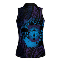 Kia Orana Kuki Airani Women Sleeveless Polo Shirt Cook Islands Tangaroa God Tatau Purple