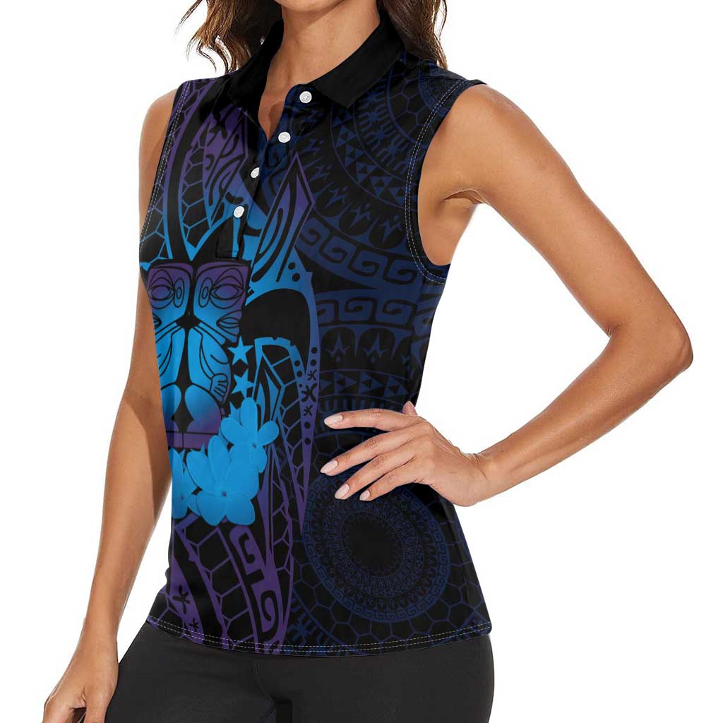 Kia Orana Kuki Airani Women Sleeveless Polo Shirt Cook Islands Tangaroa God Tatau Purple