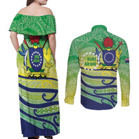 Te Maeva Nui Cook Islands Couples Matching Off Shoulder Maxi Dress and Long Sleeve Button Shirt 60th Independence Anniversary Proud