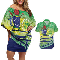 Te Maeva Nui Cook Islands Couples Matching Off Shoulder Short Dress and Hawaiian Shirt 60th Independence Anniversary Proud