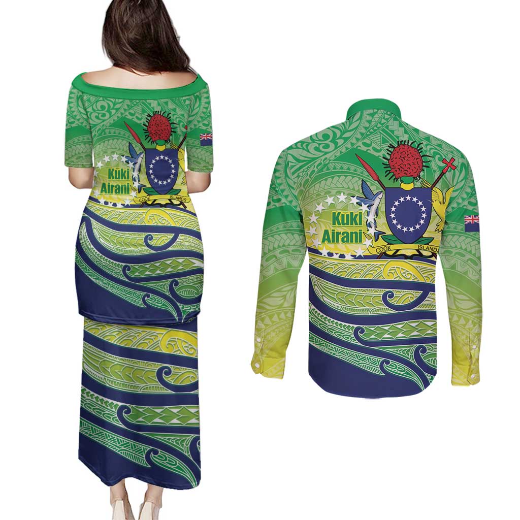 Te Maeva Nui Cook Islands Couples Matching Puletasi and Long Sleeve Button Shirt 60th Independence Anniversary Proud