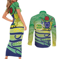 Te Maeva Nui Cook Islands Couples Matching Short Sleeve Bodycon Dress and Long Sleeve Button Shirt 60th Independence Anniversary Proud