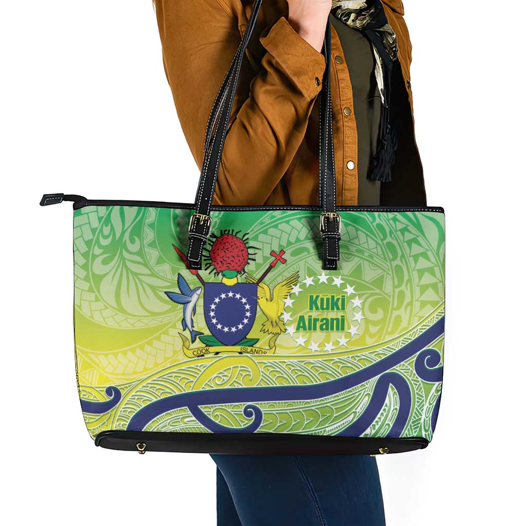 Te Maeva Nui Cook Islands Leather Tote Bag 60th Independence Anniversary Proud