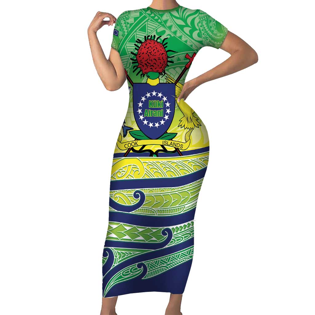 Te Maeva Nui Cook Islands Short Sleeve Bodycon Dress 60th Independence Anniversary Proud