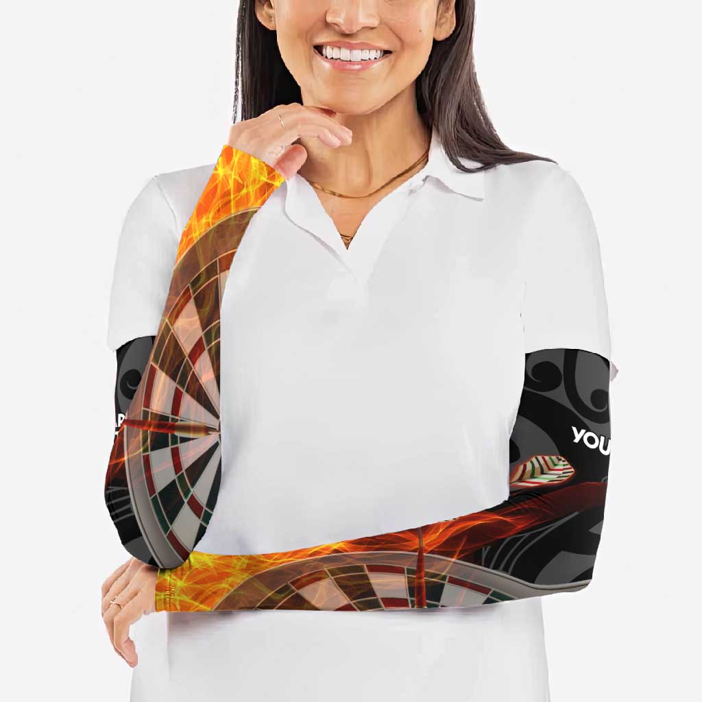Personalised Aotearoa Darts Arm Sleeves Maori Koru Flaming Dartboard - Polynesian Pride