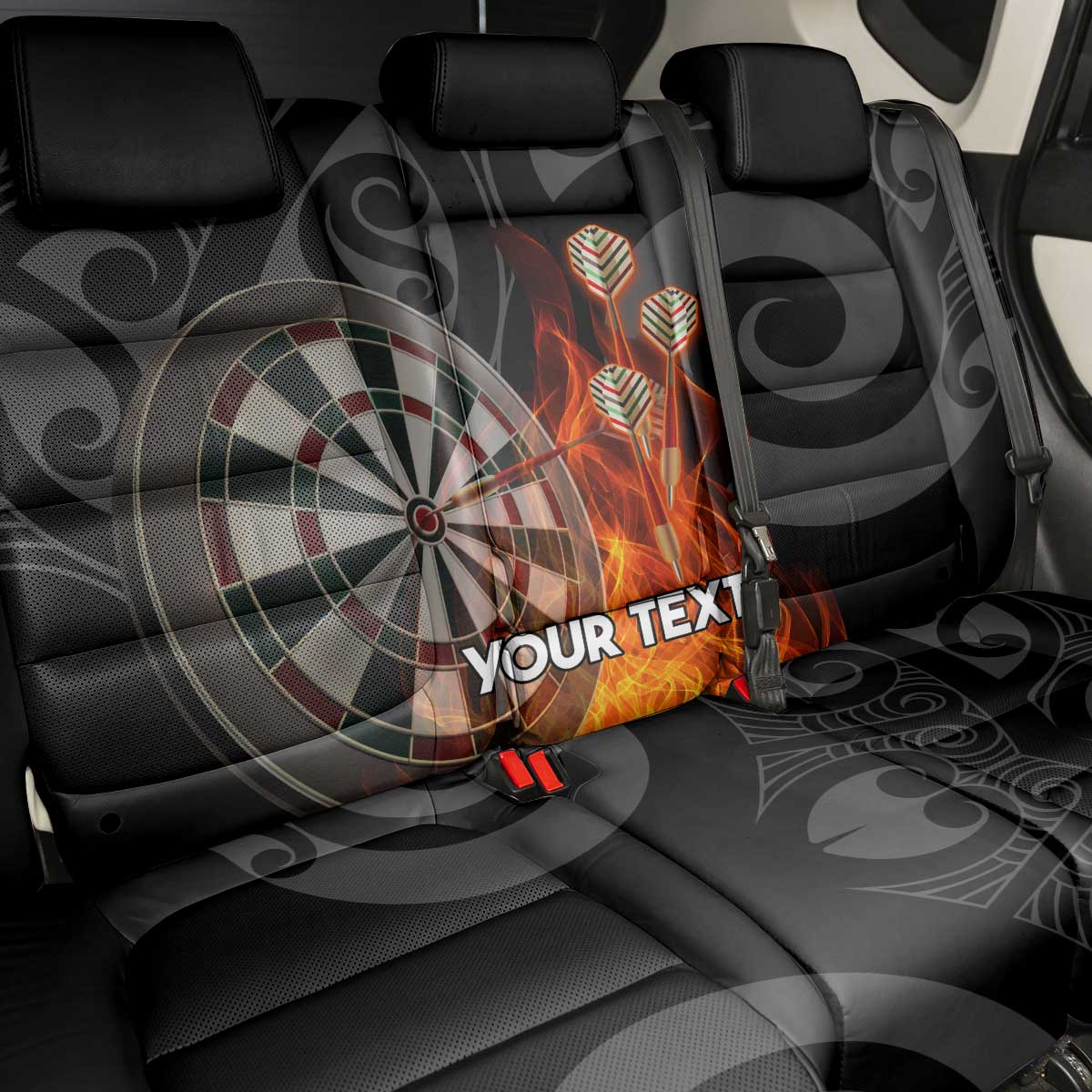 Personalised Aotearoa Darts Back Car Seat Cover Maori Koru Flaming Dartboard