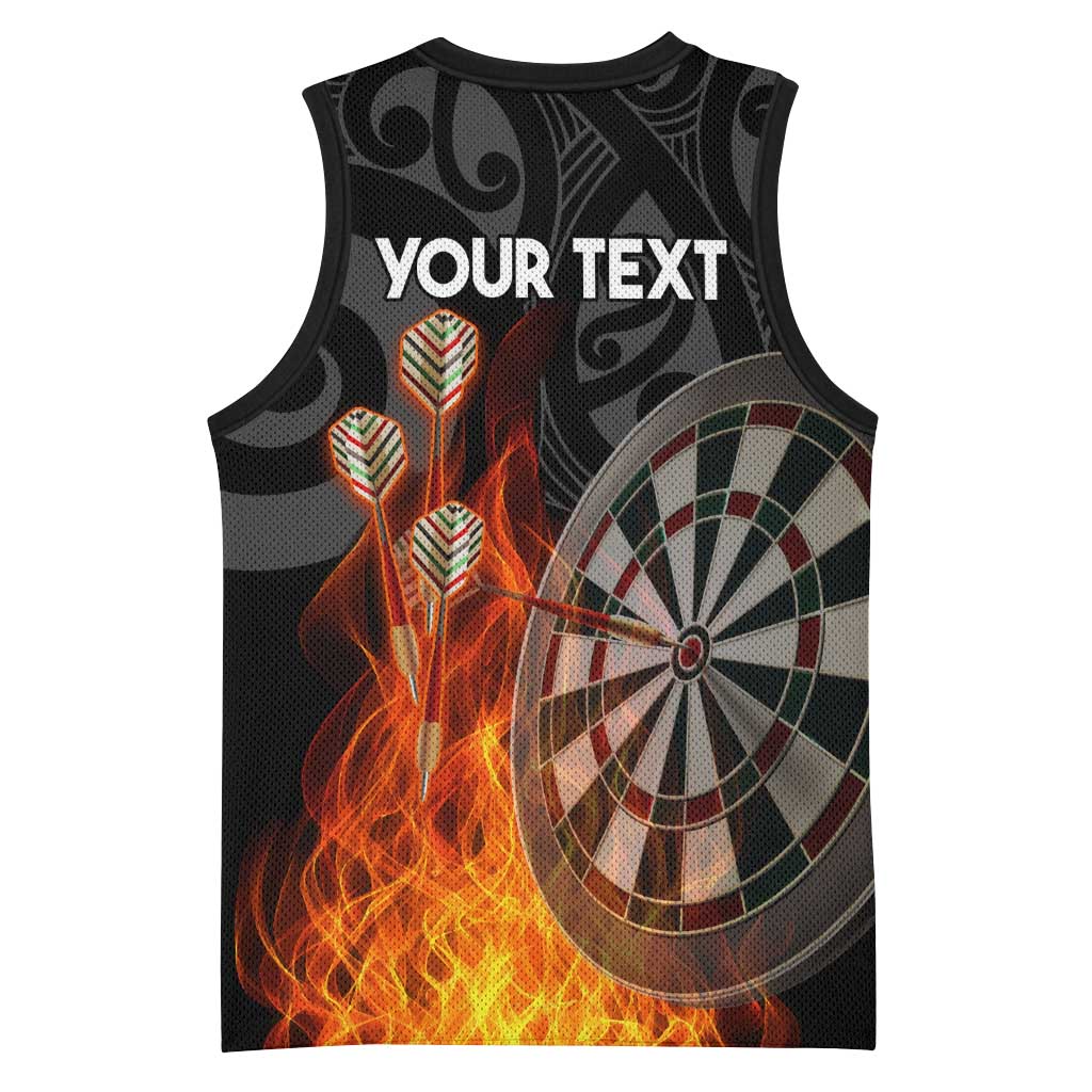 Personalised Aotearoa Darts Basketball Jersey Maori Koru Flaming Dartboard LT14 - Polynesian Pride