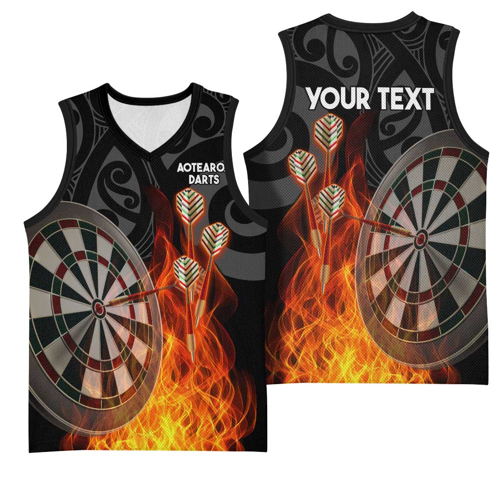Personalised Aotearoa Darts Basketball Jersey Maori Koru Flaming Dartboard LT14 - Polynesian Pride