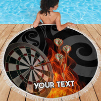 Personalised Aotearoa Darts Beach Blanket Maori Koru Flaming Dartboard