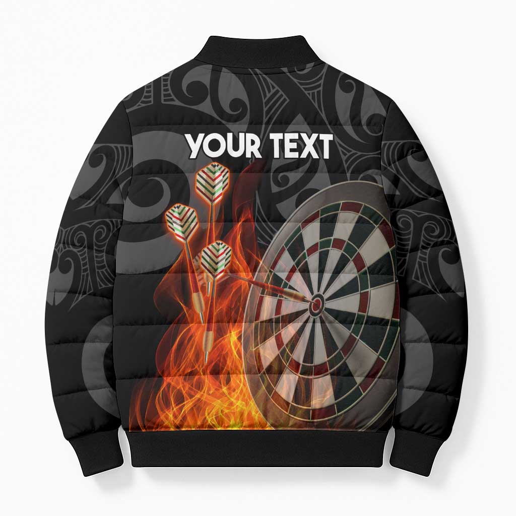 Personalised Aotearoa Darts Bomber Puffer Jacket Maori Koru Flaming Dartboard - Polynesian Pride