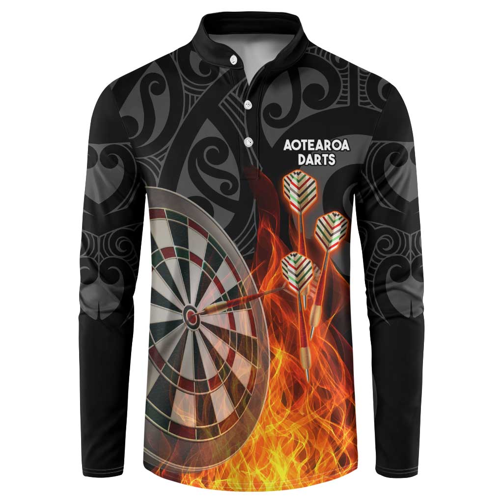 Personalised Aotearoa Darts Button Sweatshirt Maori Koru Flaming Dartboard