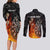 Personalised Aotearoa Darts Couples Matching Long Sleeve Bodycon Dress and Long Sleeve Button Shirt Maori Koru Flaming Dartboard