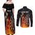 Personalised Aotearoa Darts Couples Matching Off Shoulder Maxi Dress and Long Sleeve Button Shirt Maori Koru Flaming Dartboard