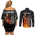 Personalised Aotearoa Darts Couples Matching Off Shoulder Short Dress and Long Sleeve Button Shirt Maori Koru Flaming Dartboard