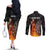 Personalised Aotearoa Darts Couples Matching Off The Shoulder Long Sleeve Dress and Long Sleeve Button Shirt Maori Koru Flaming Dartboard