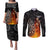 Personalised Aotearoa Darts Couples Matching Puletasi and Long Sleeve Button Shirt Maori Koru Flaming Dartboard