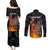 Personalised Aotearoa Darts Couples Matching Puletasi and Long Sleeve Button Shirt Maori Koru Flaming Dartboard