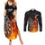 Personalised Aotearoa Darts Couples Matching Summer Maxi Dress and Long Sleeve Button Shirt Maori Koru Flaming Dartboard