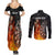 Personalised Aotearoa Darts Couples Matching Summer Maxi Dress and Long Sleeve Button Shirt Maori Koru Flaming Dartboard