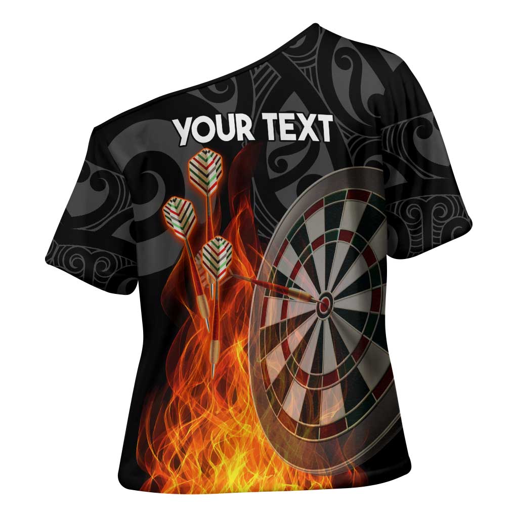 Personalised Aotearoa Darts Cross Shoulder Shirt Maori Koru Flaming Dartboard LT14 - Polynesian Pride