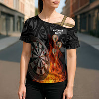 Personalised Aotearoa Darts Cross Shoulder Shirt Maori Koru Flaming Dartboard LT14 - Polynesian Pride