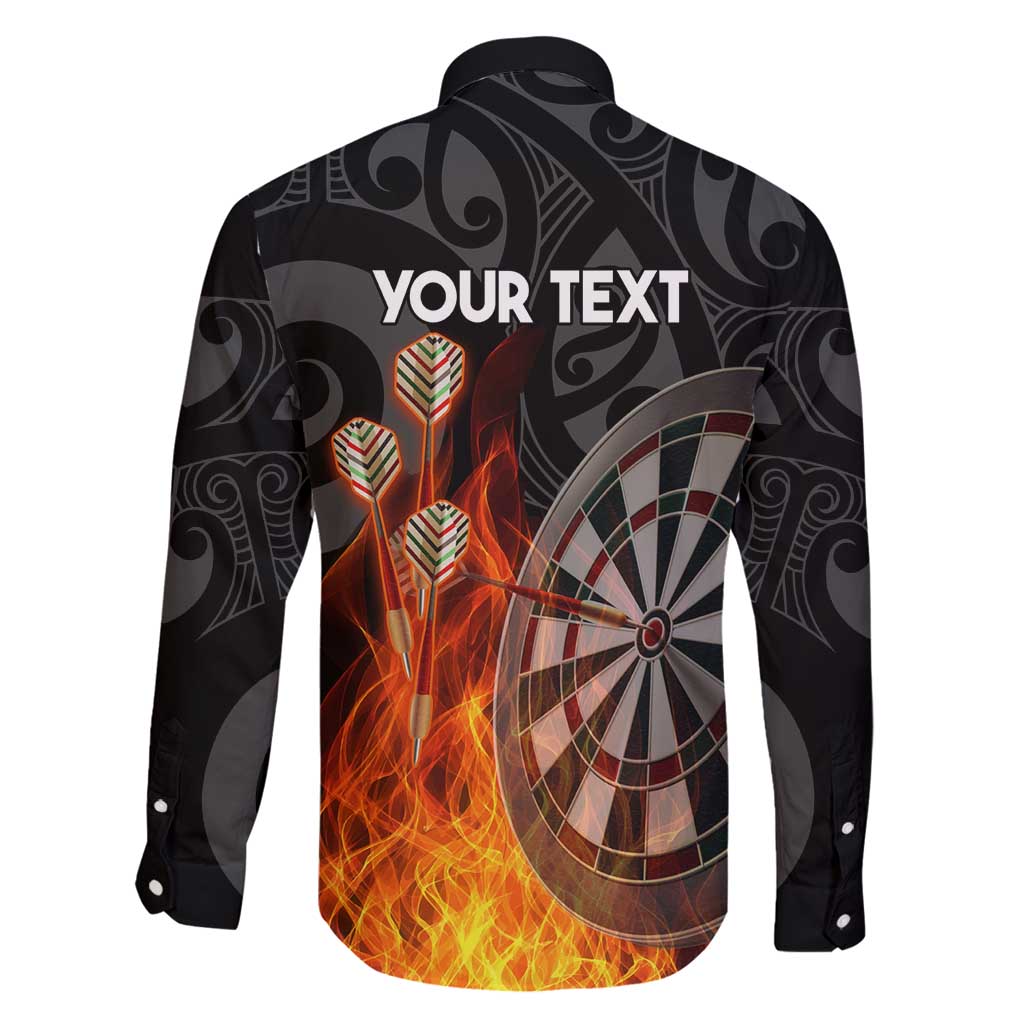 Personalised Aotearoa Darts Family Matching Off Shoulder Short Dress and Hawaiian Shirt Maori Koru Flaming Dartboard LT14 - Polynesian Pride