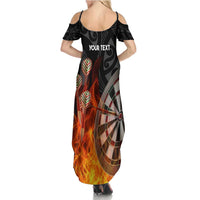 Personalised Aotearoa Darts Family Matching Summer Maxi Dress and Hawaiian Shirt Maori Koru Flaming Dartboard LT14 - Polynesian Pride